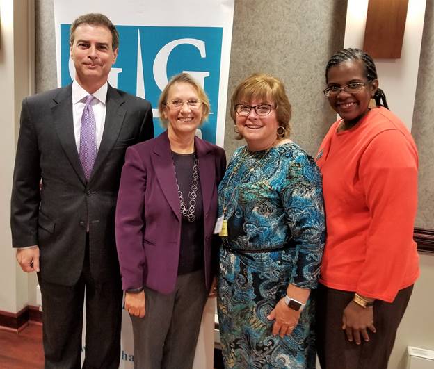 (l:r). Brian Feldman, State Senator- District 15; Marilyn Balcombe, Gaithersburg-Germantown Chamber of Commerce President/CEO; Nancy King, State Senator - District 39; and Colette Releford, Gaithersburg-Germantown Chamber of Commerce Board Chair at the Chamber’s Legislative Breakfast. The Gaithersburg-Germantown Chamber of Commerce 12th Annual Upcounty Business Breakfast Briefing -held at Hughes Network Systems in Germantown on Tuesday, October 4, 2017- is a great opportunity for their members to network over breakfast with their legislators. (Photo Credit: Laura Rowles, GGCC Director of Events & Marketing)